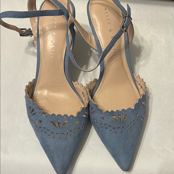 Kelly & Katie Shoes - Kelly & Katie Blue Pointed Toe Scalloped Ankle Strap Heels